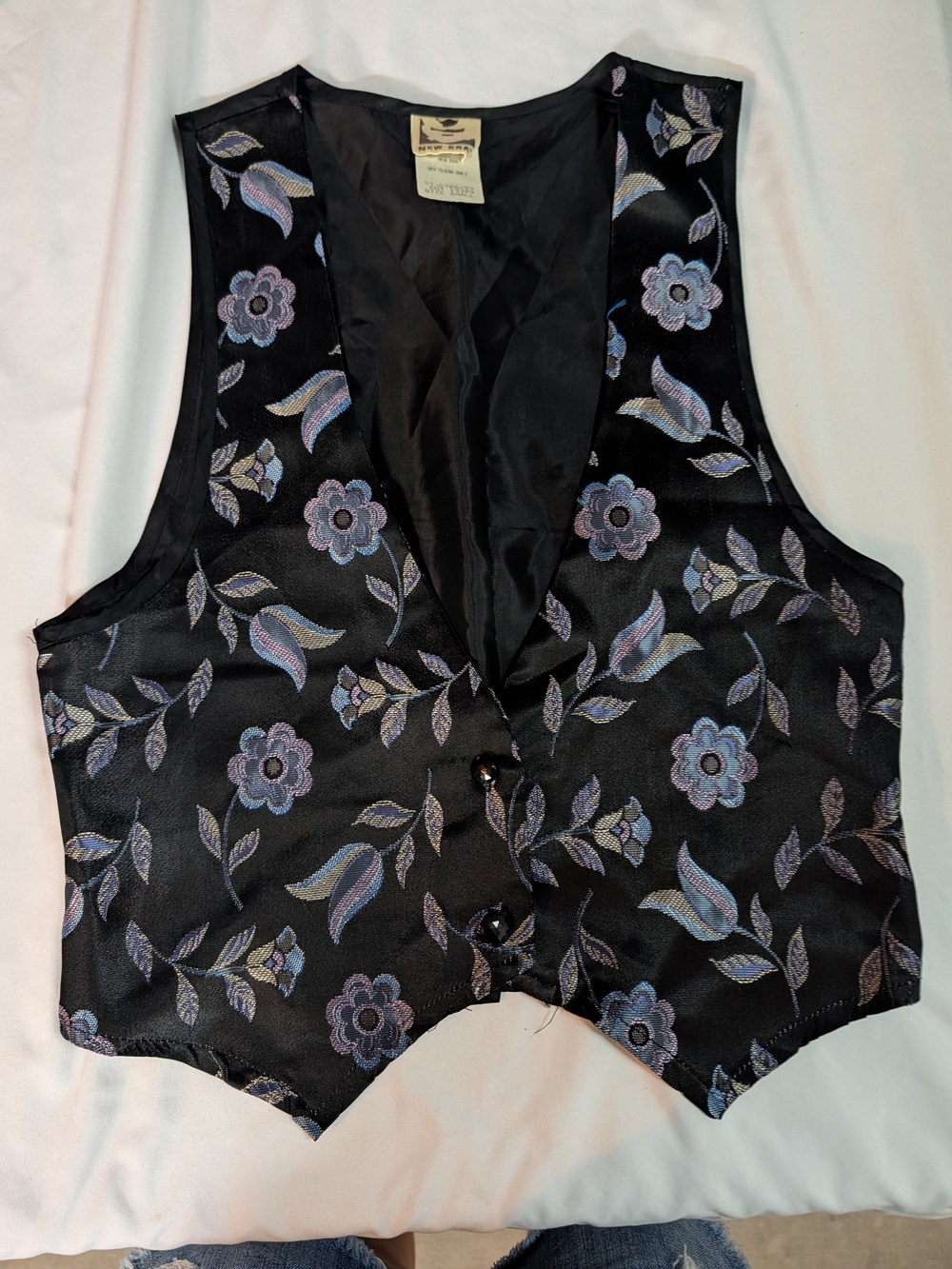 Scully Black Vest with Purple and Blue Floral Embroidery